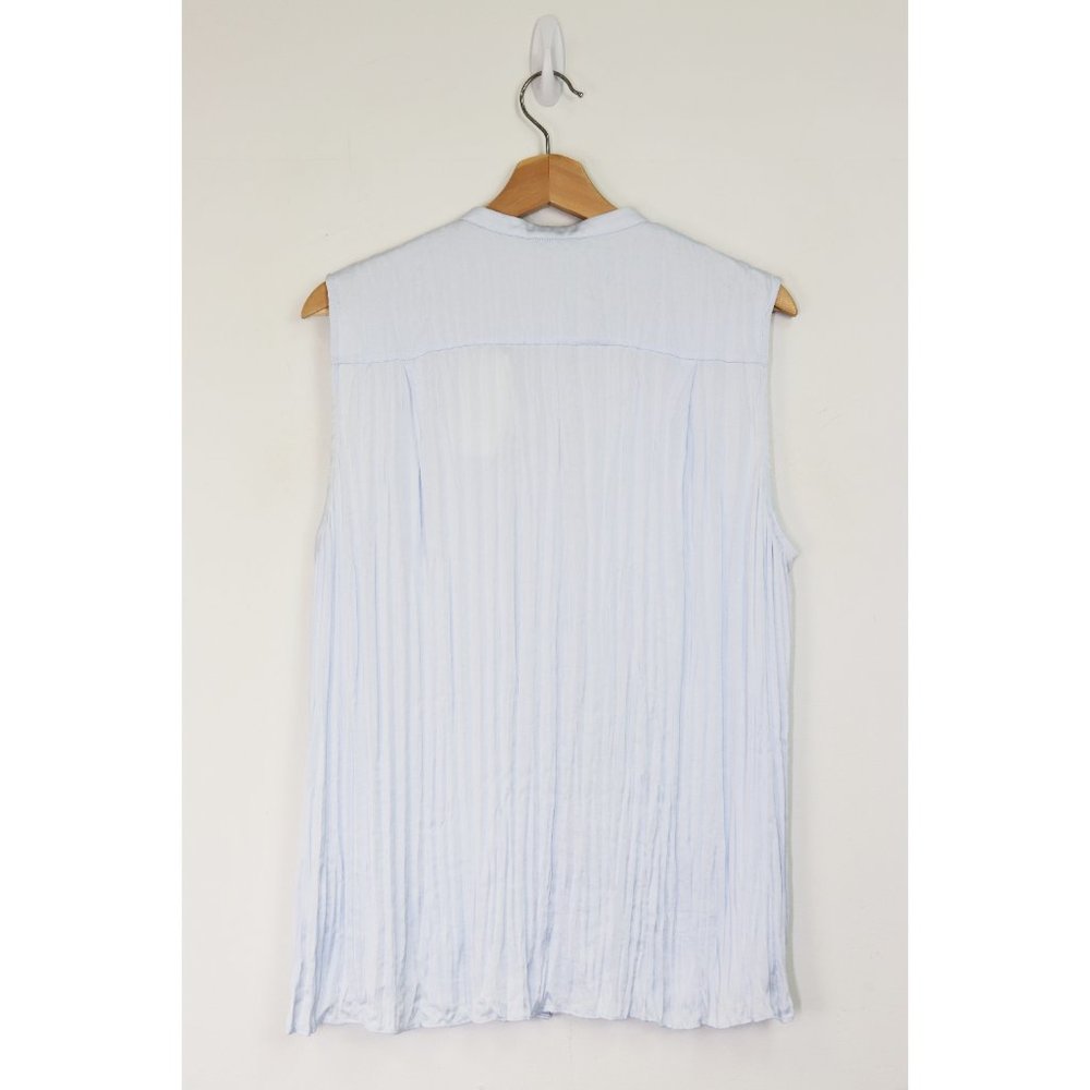 NWT Vince Sleeveless Crushed Satin Band Collar Blouse Powder Blue X Large XL - Picture 9 of 11